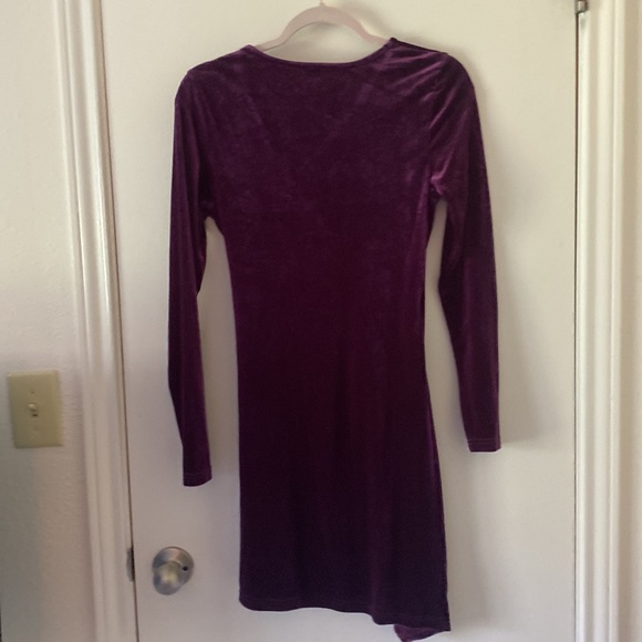 Gorgeous Purple Velvet V Neck Dress - Picture 4 of 4